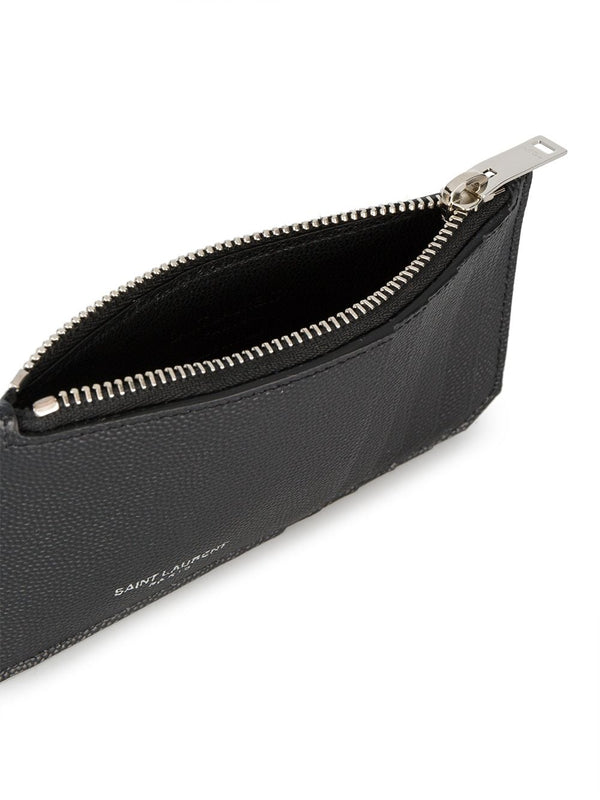 Grained Leather Zipped Cardholder, Silver Hardware