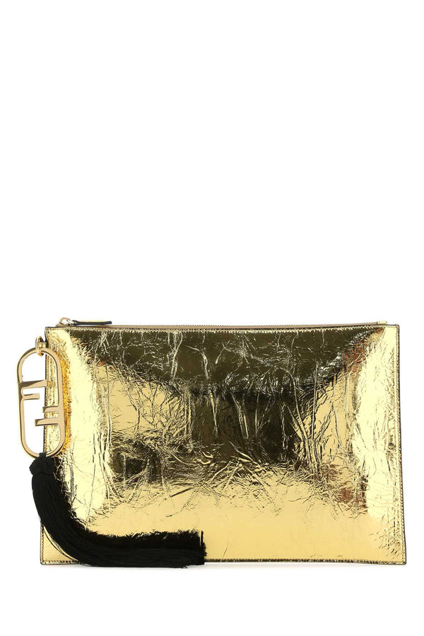 FF Flat Pouch Metallic Leather, Gold Hardware