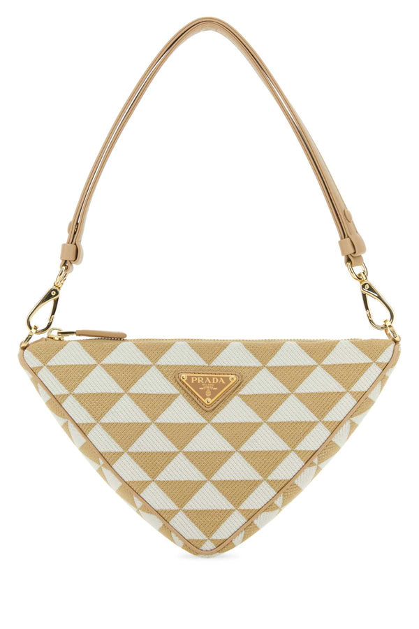 Logo-Triangle Embroidered Zipped Mini Shoulder Bag Jacquard Gold Hardware