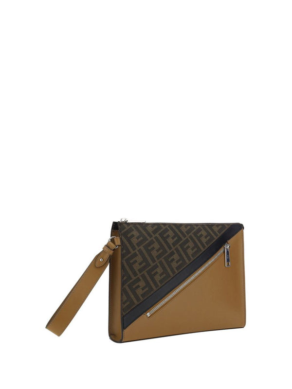 FF Jacquard & Leather Clutch, Silver Hardware