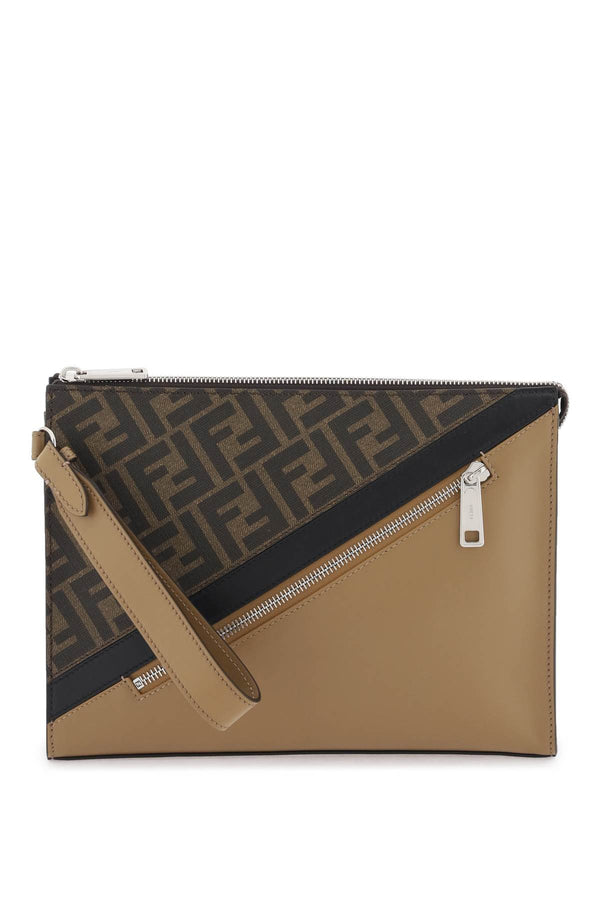 FF Jacquard & Leather Clutch, Silver Hardware