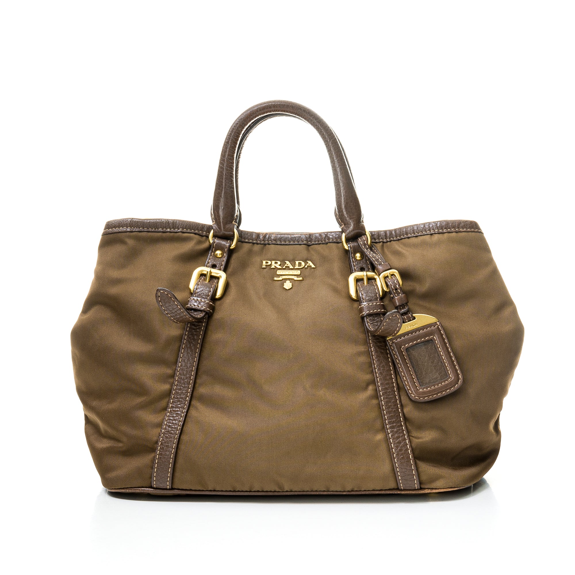 Prada Leather And Nylon Brown Tessuto Medium Chain Strap Shoulder Bag