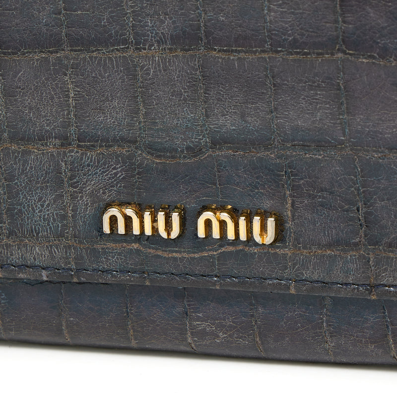Logo Long Flap Wallet in Crocodile Embossed Calfskin, Gold Hardware