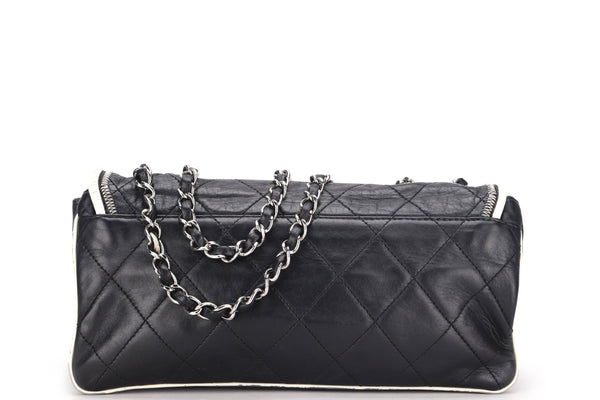 EAST WEST MADEMOISELLE FLAP BAG (1211xxxx) MEDIUM BLACK & WHITE CALF LEATHER SILVER HARDWARE, NO CARD, DUST COVER & BOX