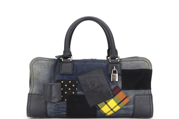 AMAZONA CALF LEATHER DENIM TOTE BAG (081806), WITH KEYS, LOCK AND DUST COVER