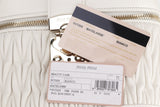 VANITY CASE WHITE LEATHER GOLD HARDWARE, WITH STRAP, CARD & DUST COVER