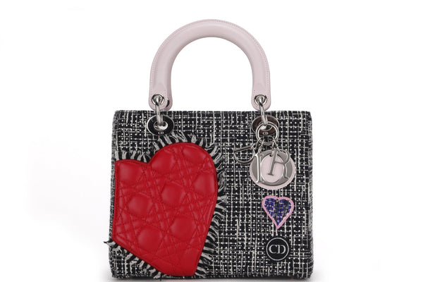 LADY DIOR PATCHWORK LOVE (17-BO-0185) MULTICOLOR MEDIUM TWEED SILVER HARDWARE, WITH STRAP, CARD, DUST COVER & BOX