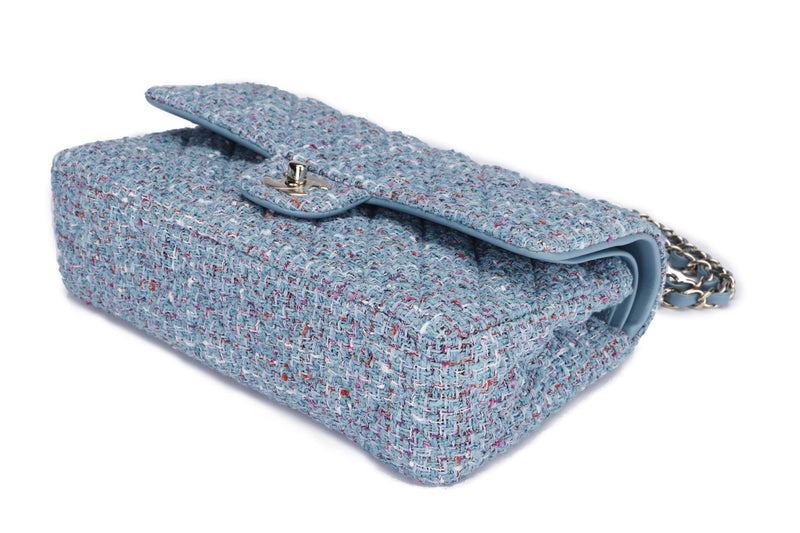 Classic Flap Tweed  (3102xxxx), Medium Size, Blue Tweed with Champagne Gold Hardware, with Card, Dust Cover & Box