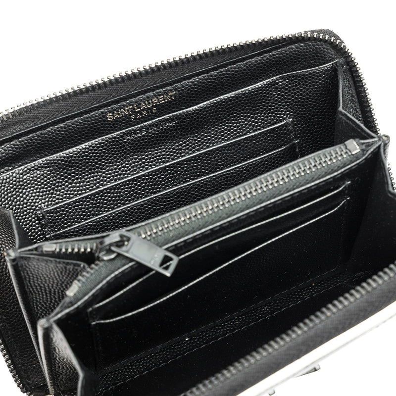 Cassandre Contrast Trim Medium Zip Wallet in Caviar leather, Lacquered Metal Hardware