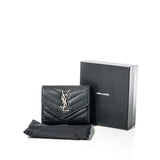 Cassandre Compact Wallet in Caviar leather, Silver Hardware