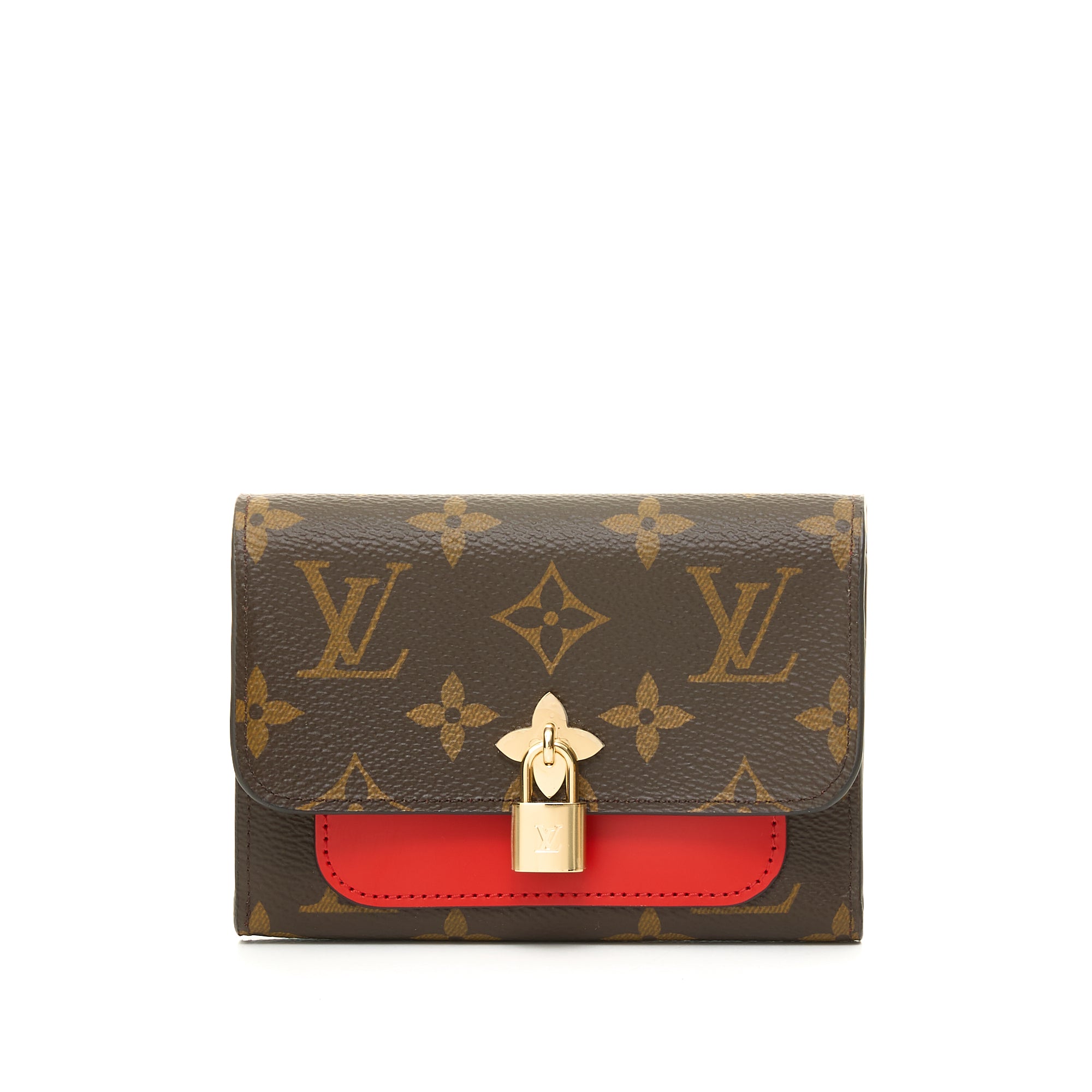 LOUIS VUITTON Flower Lock Monogram Canvas Wallet Red