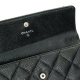 Classic Flat Flap Long Wallet in Caviar leather, Gold Hardware
