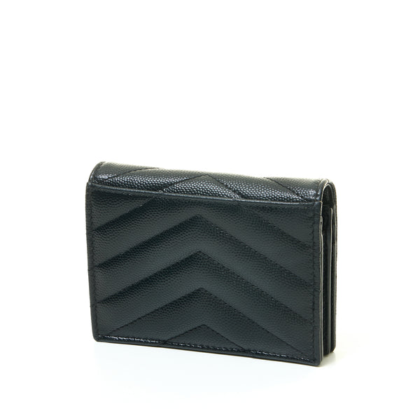 Cassandre Compact Flap Wallet in Caviar Leather, Gold Hardware