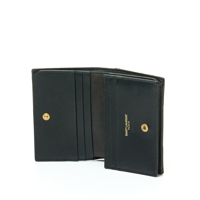 Cassandre Compact Flap Wallet in Caviar Leather, Gold Hardware