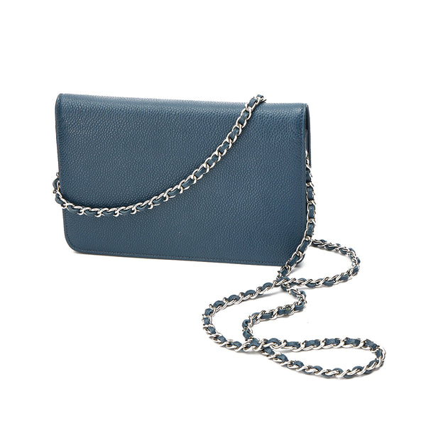 Timeless CC Wallet on chain in Caviar Leather, Silver Hardware