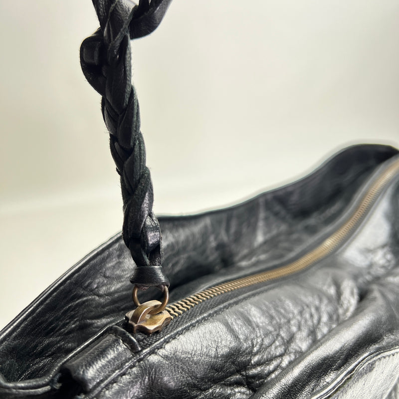 Chevre Top handle bag in Distressed leather, Antique Brass Hardware
