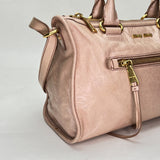Vitello Shine Bauletto Satchel Top handle bag in Distressed leather, Gold Hardware