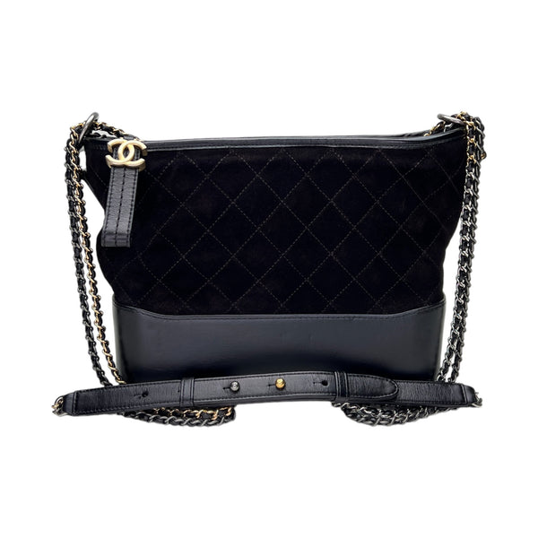 Gabrielle Medium Crossbody bag in Suede and calfskin, Silver and gold Hardware