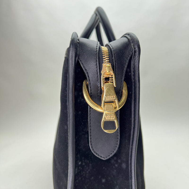 Business Top handle bag in Suede leather, Gold Hardware