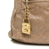 Two-way Top handle bag in Distressed leather, Gold Hardware
