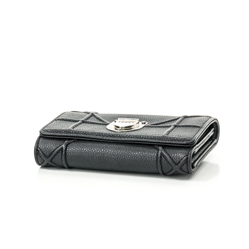 Diorama Compact Wallet in Calfskin, Silver Hardware