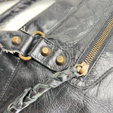 Chevre Top handle bag in Distressed leather, Antique Brass Hardware