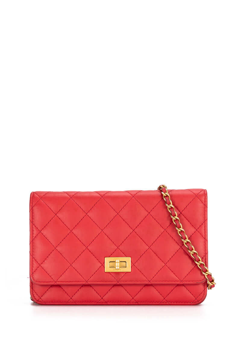 2017 Chanel Red Chevron Quilted Caviar Leather Wallet-On-Chain WOC
