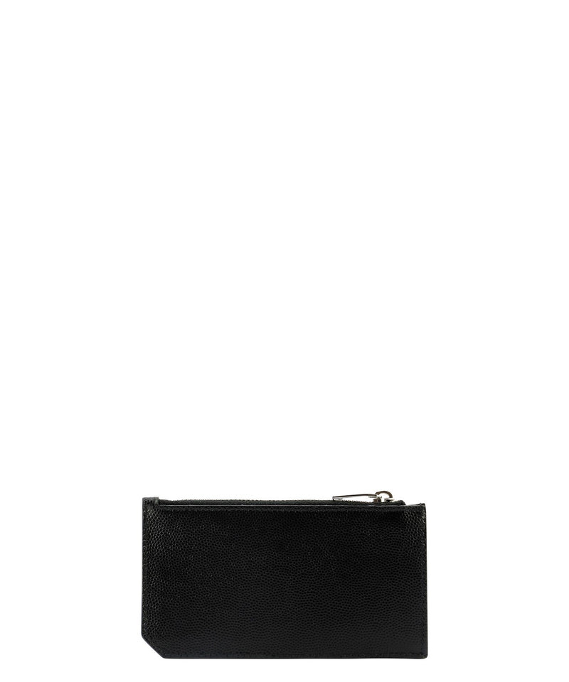 Grained Leather Zipped Cardholder, Silver Hardware