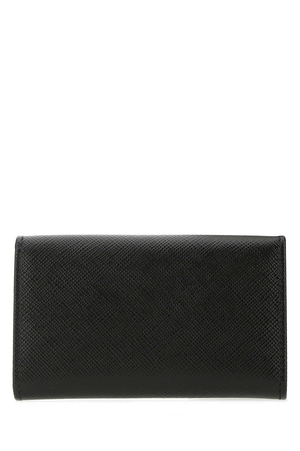 Saffiano Leather Key Pouch, Silver Hardware