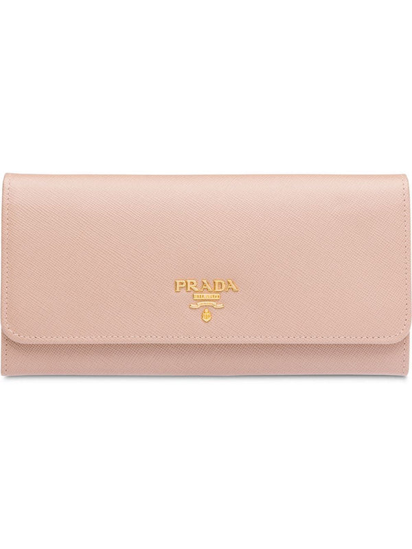 Saffiano Leather Long Wallet, Gold Hardware