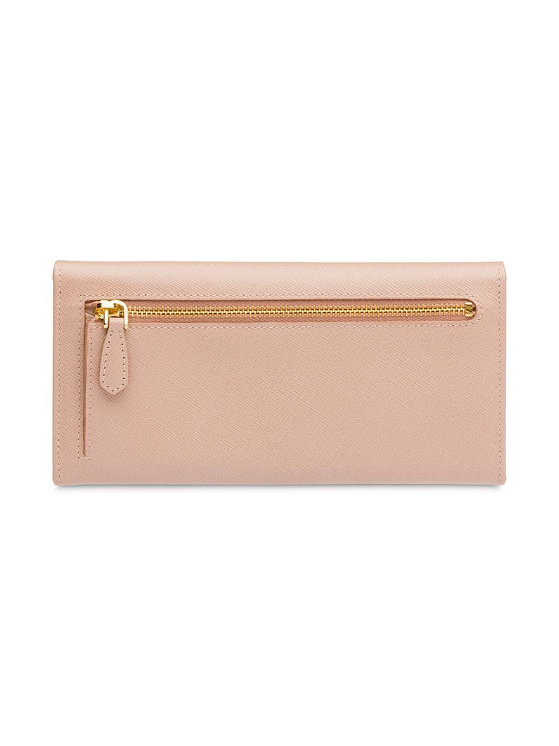 Saffiano Leather Long Wallet, Gold Hardware