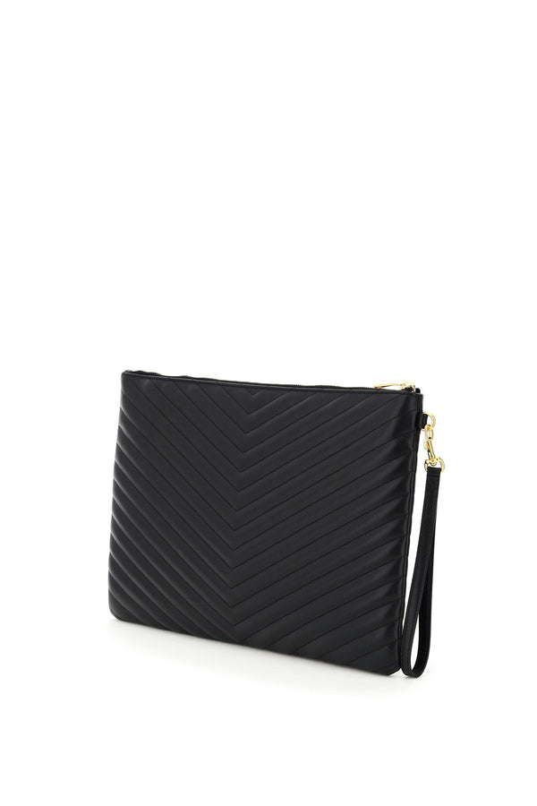 Logo Plaque Quilted Chevron Clutch, Gold Hardware