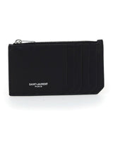 Leather Zipped Cardholder, Silver Hardware