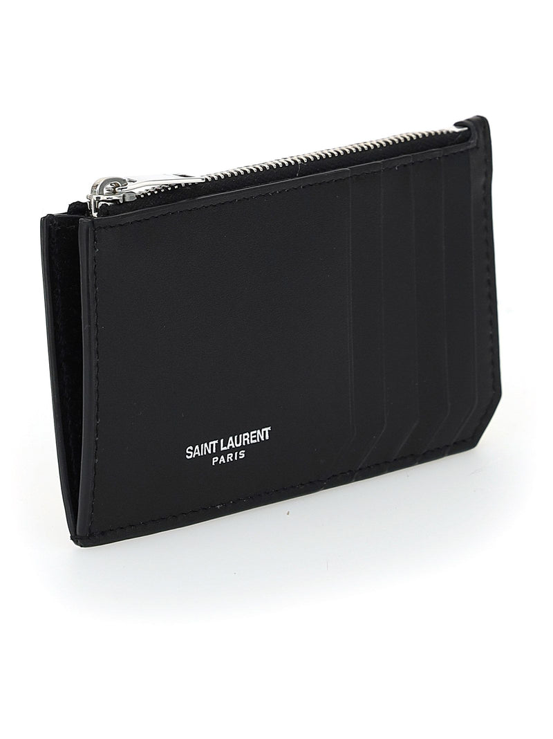 Leather Zipped Cardholder, Silver Hardware