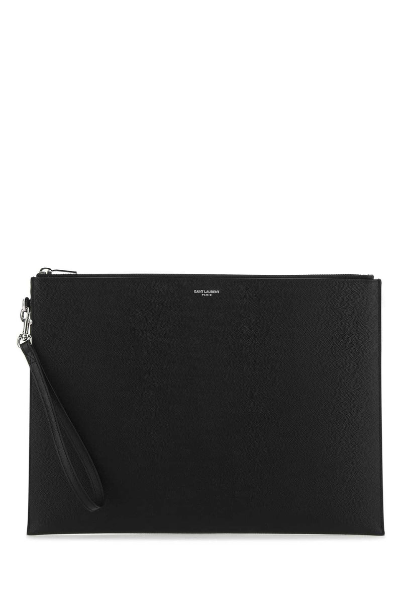 Grained Leather Clutch, Silver Hardware