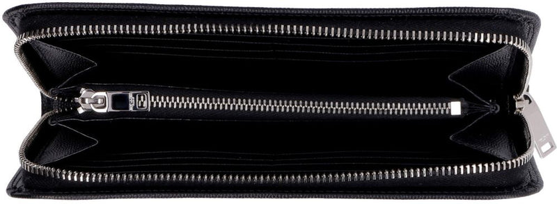 Grained Leather Long Wallet, Silver Hardware