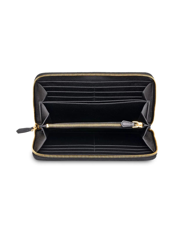 Saffiano Leather Long Zipped Wallet, Gold Hardware