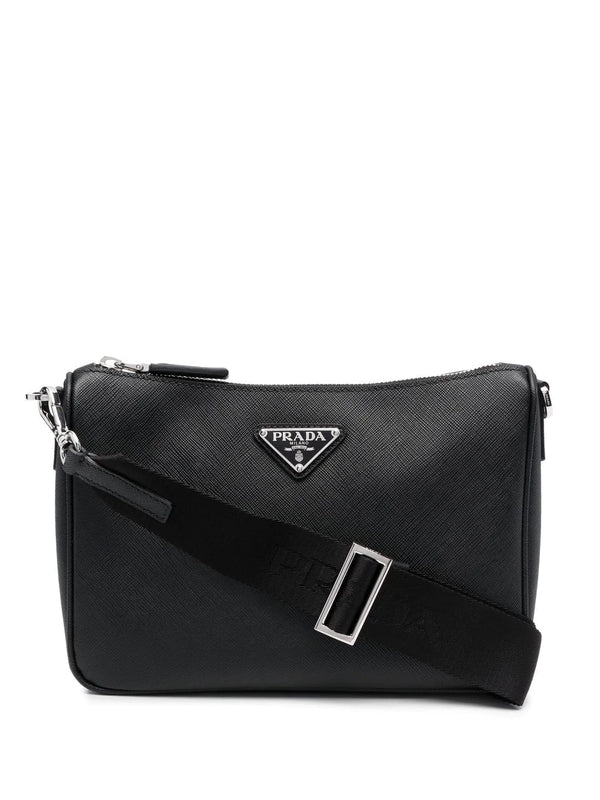 Saffiano Leather Crossbody Bag with Pouch, Silver Hardware