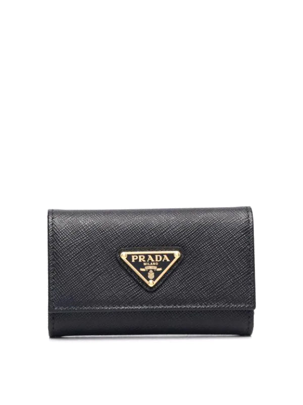Saffiano Leather Key Pouch, Gold Hardware