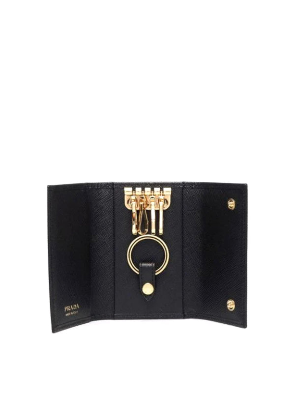 Saffiano Leather Key Pouch, Gold Hardware