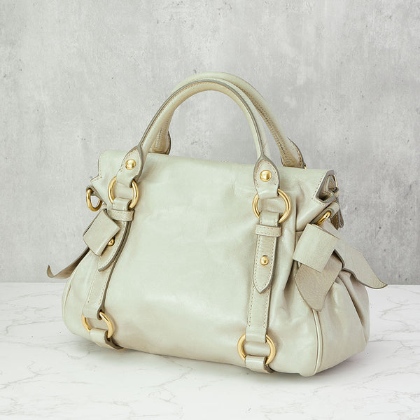 Bow Small Top Handle Bag in Calfskin, Gold Hardware