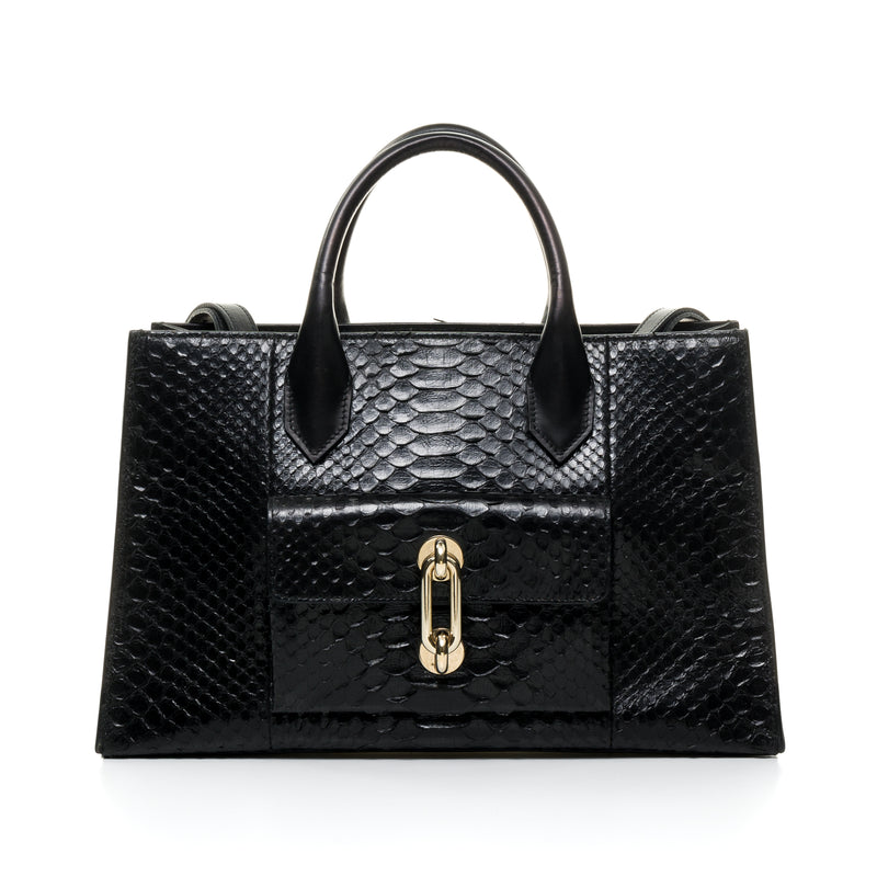 Link Lock Top handle bag in Python leather, Silver Hardware