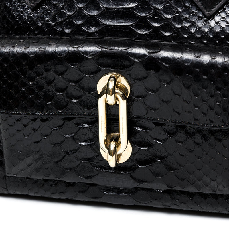 Link Lock Top handle bag in Python leather, Silver Hardware