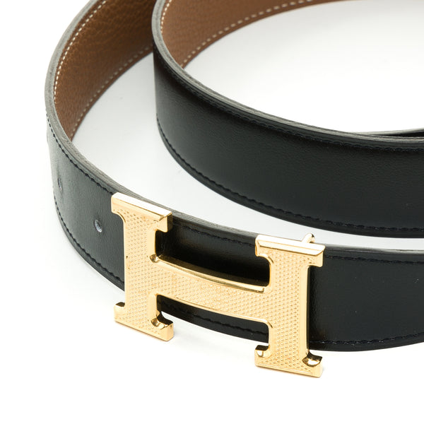Reversible Belt in Togo Leather, Gold Hardware
