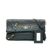 City Flap Pouch in Distressed leather, Gold Hardware