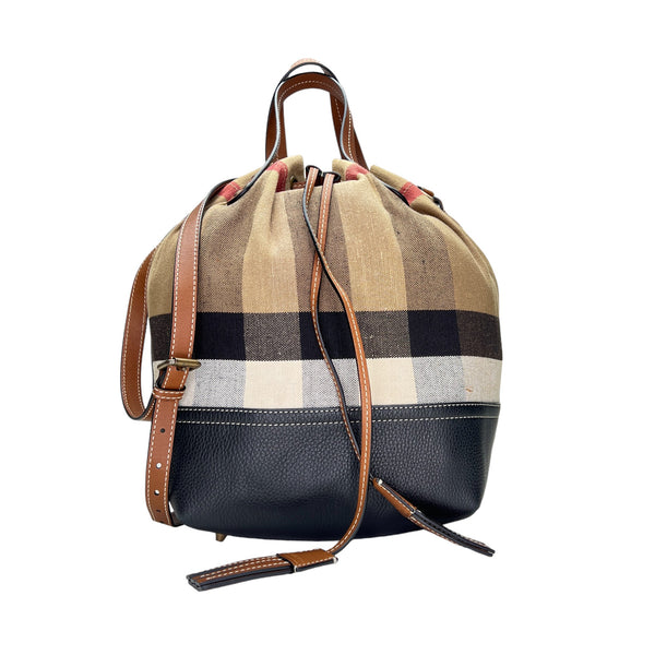 Heston House Check Bucket bag in Canvas, Gold Hardware