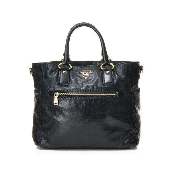 Logo Two-Way Top handle bag in Distressed leather, Gold Hardware