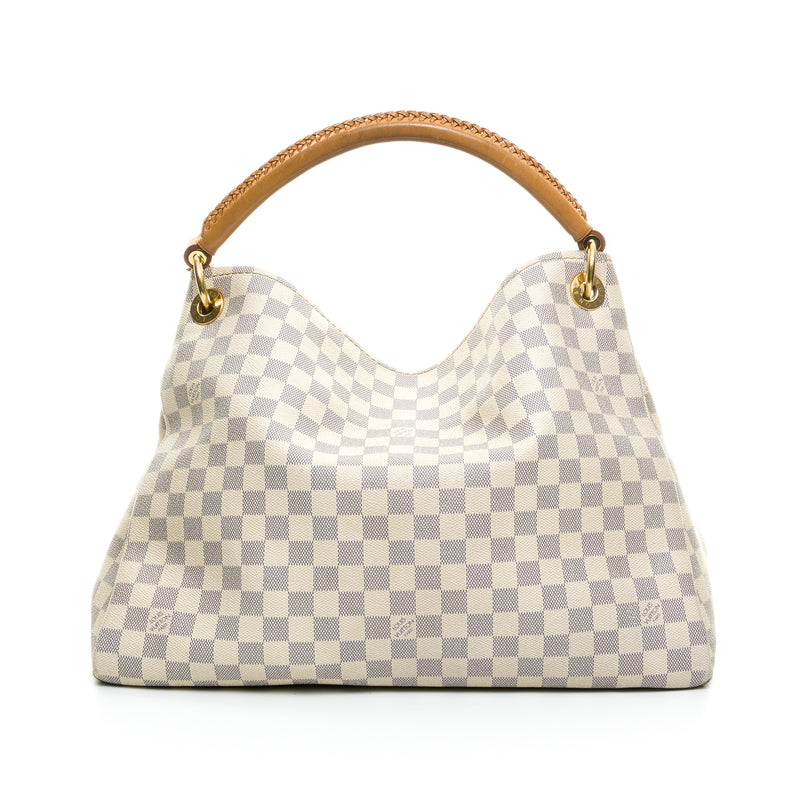 Damier Azur Artsy MM Shoulder bag in Coated canvas, Gold Hardware