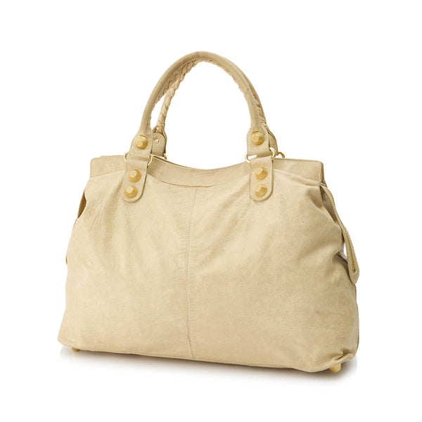Mid day Giant 21 Top Handle Bag in Distressed Leather, Gold Hardware