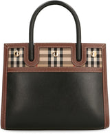 Leather Trim London Checks Top Handle Bag, gold hardware